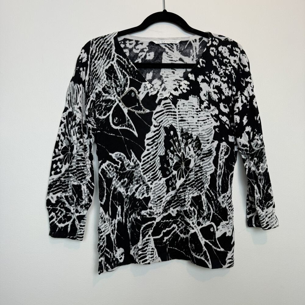 Peter Nygard blouse beaded sequins lightweight workwear office 3/4 sleeve MD